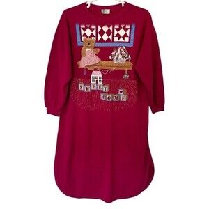 Bold Spirit Night Gown Teddy Bear Baby Kawaii Pajama Large 90's 1990 Vintage EUC